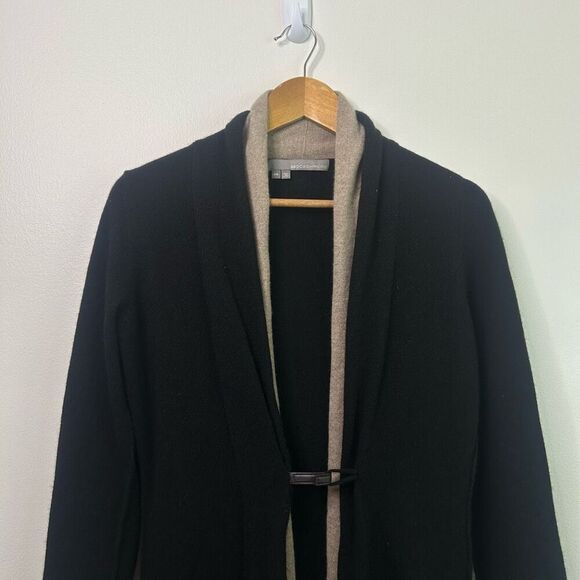 360Cashmere Black Tan Open Front Cardigan Sweater 100% Cashmere XS Quiet Luxury - Picture 2 of 11